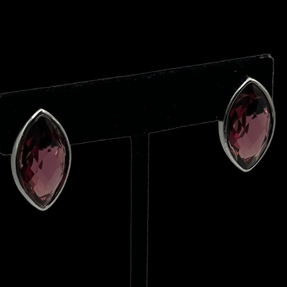 Anne Klein Silver Tone Faceted Maroon Stone Clip On Earrings - Picture 12 of 13